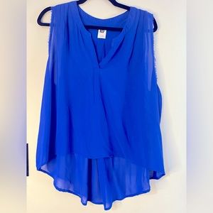 NSF top, sleeveless sheer silk, blu